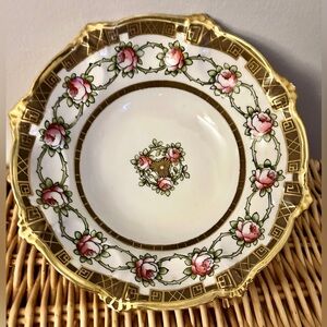 Antique Elite Limoges France Rose Garland Porcelain Bowl Gold Trim